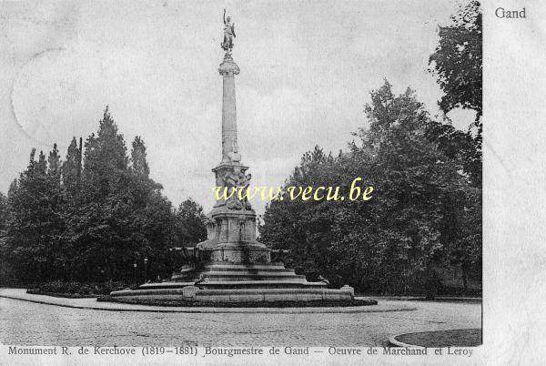 ancienne carte postale de Gand Monument R. de Kerchove (1819-1881) Bourgmestre de Gand - Oeuvre de Marchand et Leroy