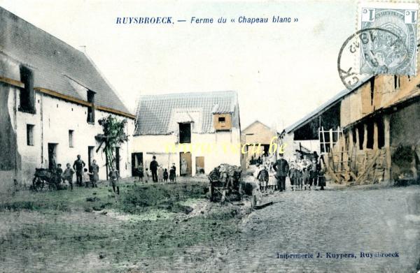 ancienne carte postale de Ruisbroek Ferme du Chapeau blanc
