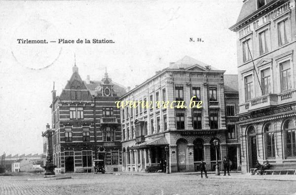 ancienne carte postale de Tirlemont Place de la station