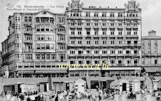 ancienne carte postale de Blankenberge Les hôtels Petit-Rouge et Pauwels -D'Hondt