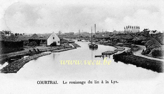 ancienne carte postale de Courtrai Le rouissage du lin à la Lys