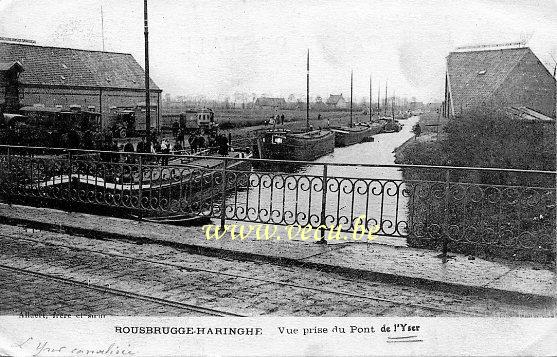 ancienne carte postale de Poperinge Rousbrugge-Haringe Vue prise du Pont de l'Yser