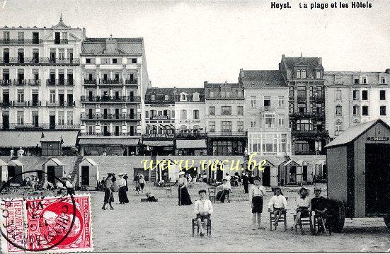 ancienne carte postale de Heyst La Plage et les Hôtels