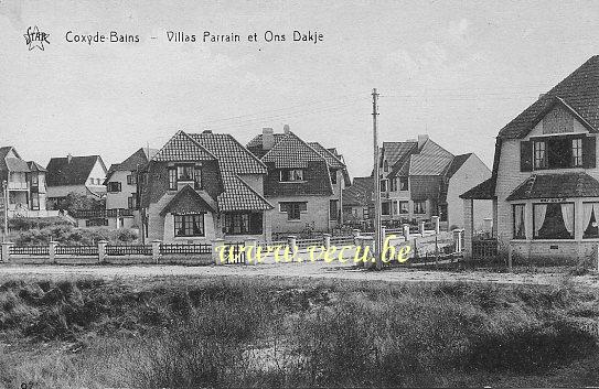 ancienne carte postale de Coxyde Coxyde-Bains - Villas Parrain et Ons Dakje