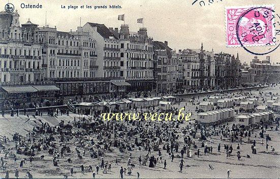 ancienne carte postale de Ostende La Plage et les grands Hôtels