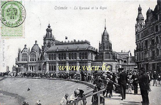 ancienne carte postale de Ostende Le Kursaal et la digue
