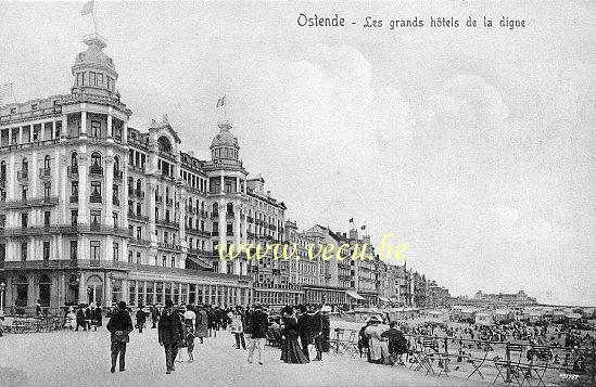 ancienne carte postale de Ostende Les Grand Hôtels de le digue