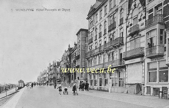 ancienne carte postale de Wenduyne Hôtel Pauwels et Digue