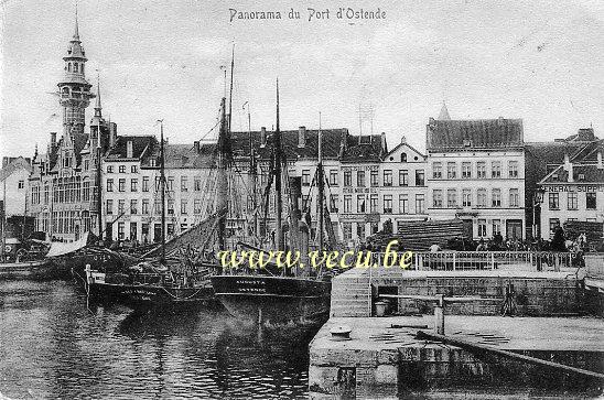 ancienne carte postale de Ostende Panorama du port