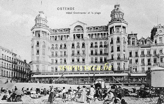 ancienne carte postale de Ostende Hôtel Continental et la plage