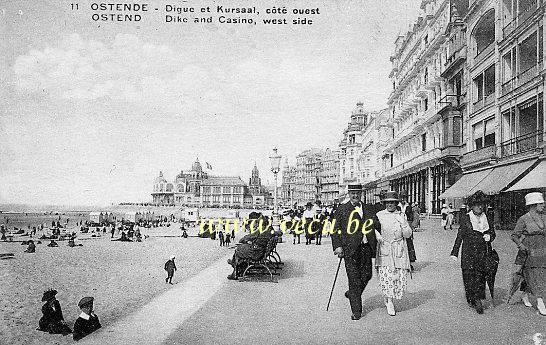 ancienne carte postale de Ostende Digue et Kursaal, côté ouest
