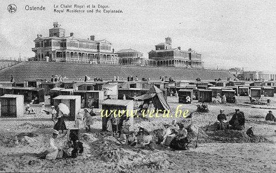 ancienne carte postale de Ostende Le Chalet Royal et la digue