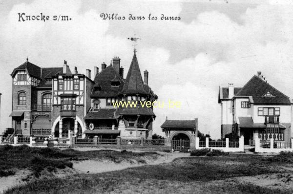 ancienne carte postale de Knokke Villas dans les dunes