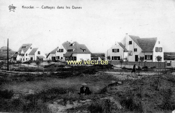 ancienne carte postale de Knokke Cottages dans les dunes