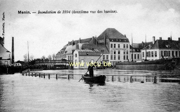 ancienne carte postale de Menin Inondation de 1894