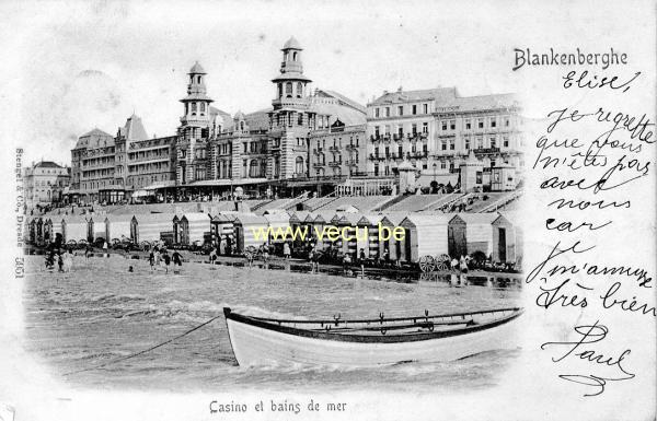 ancienne carte postale de Blankenberge Casino et bains de mer
