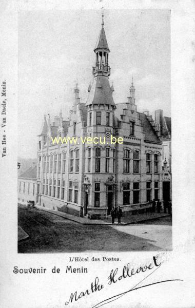 ancienne carte postale de Menin L'Hôtel des postes