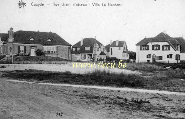 ancienne carte postale de Coxyde Rue chant d'oiseau - Villa la Bardane