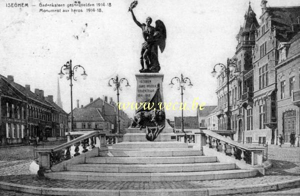 ancienne carte postale de Izegem Monument aux héros 1914-18