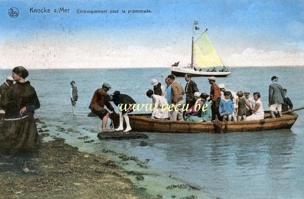 ancienne carte postale de Knokke Embarquement pour la promenade