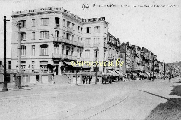 ancienne carte postale de Knokke L'Hôtel des familles et l'avenue Lippens