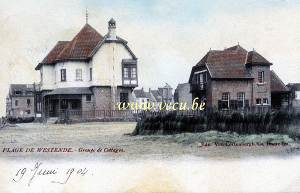 ancienne carte postale de Westende Groupe de Cottages