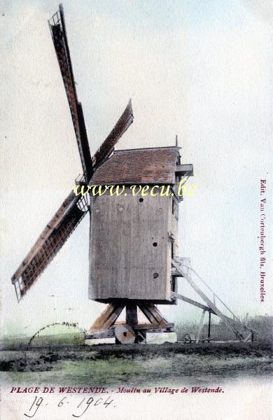 ancienne carte postale de Westende Moulin au village de Westende