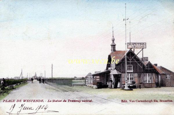 ancienne carte postale de Westende La station du tramway vicinal