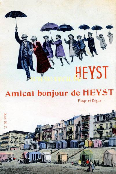ancienne carte postale de Heyst Amical bonjour de Heyst - Plage et Digue