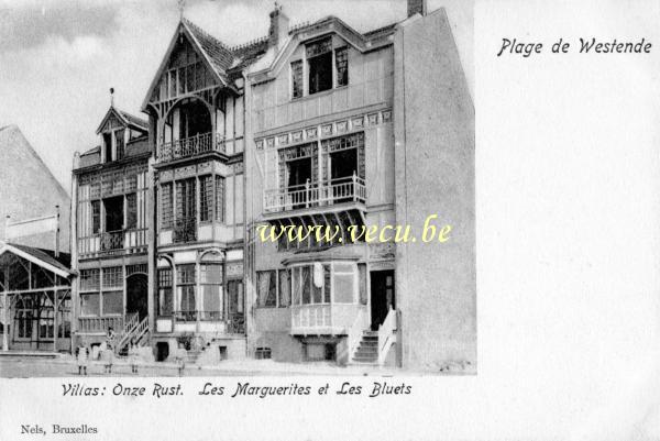 ancienne carte postale de Westende Villas : Onze Rust, Les Marguerites et Les Bluets