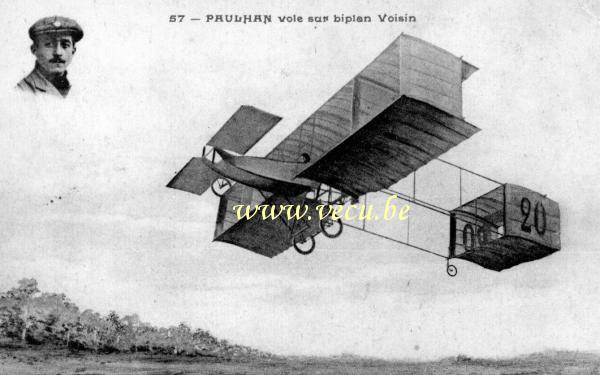 ancienne carte postale de Avions Paulhan vole sur biplan Voisin