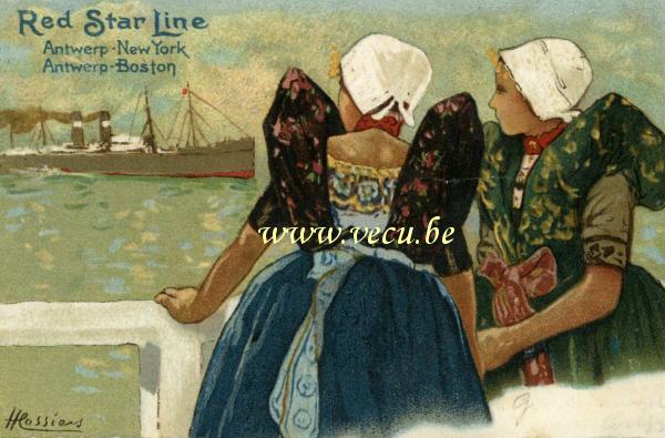 ancienne carte postale de Paquebots Red Star Line  -  Antwerp - New York - Antwerp - Boston. Henri Cassiers