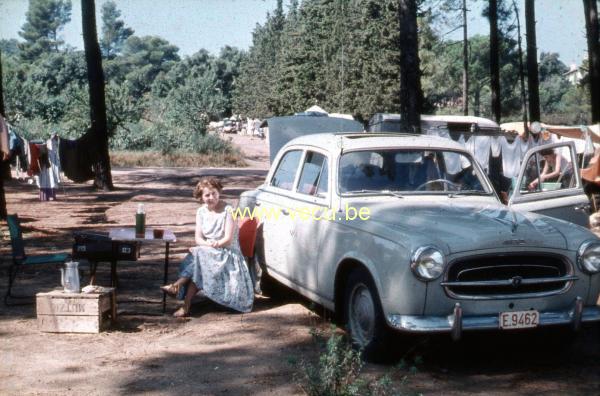 photo ancienne  Pique-nique à côté de La Peugeot 403