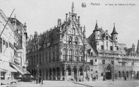 carte postale ancienne de Malines La Poste, les Halles et le Musée