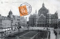 carte postale de Anvers Gare Centrale et place de la Gare