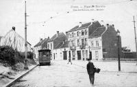 carte postale de Evere Place de Bavière avec le nouveau tram 56 inauguré en 1905.