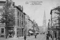 carte postale ancienne de Etterbeek Rue Général Leman et Eglise Sainte Gertrude