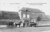 carte postale ancienne de Waterloo Porte du Sud de la Ferme d'Hougoumont barricadée par les Anglais