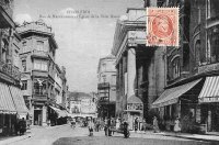 carte postale ancienne de Charleroi Rue de Marchienne et Eglise de la Ville Basse