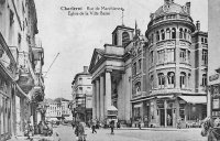 carte postale ancienne de Charleroi Rue de Marchienne et Eglise de la Ville Basse