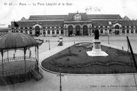 carte postale ancienne de Mons La Place Leopold et la Gare