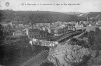 carte postale ancienne de Pepinster La Passerelle, la ligne de Spa et panorama