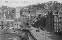 carte postale ancienne de Liège Square Notger, gare du Palais et Pierreuse