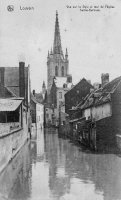 carte postale ancienne de Louvain Vue sur la Dyle et tour de l'église Ste Gertrude
