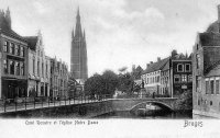 carte postale ancienne de Bruges Quai Rosaire et l'église Notre dame