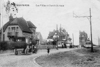carte postale ancienne de Westende Les Villas et l'arrêt du tram