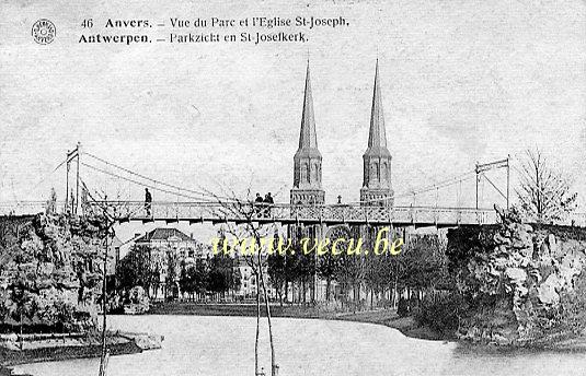 ancienne carte postale de Anvers Vue du Parc et Eglise St-Joseph