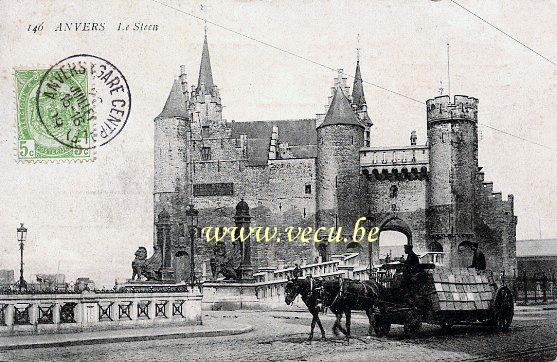 ancienne carte postale de Anvers Le Steen