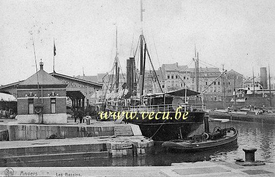 ancienne carte postale de Anvers Les Bassins