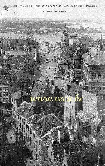 ancienne carte postale de Anvers Vue panoramique de l'Escaut, Casino, Belvédère et canal au Sucre